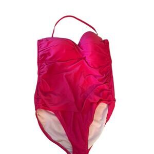 Hilor Ruched Twist Front One Piece Swimsuit Tummy Control Hot Pink Womens 14 New